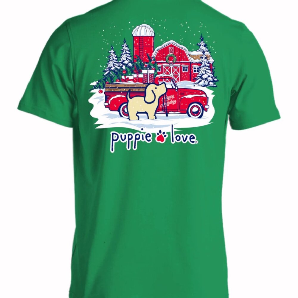 Puppie Love Happy Holidays Christmas Tree and Gifts Short Sleeve - NEW Fast Ship